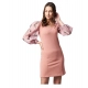 Women's Polyester Lycra And Organza Floral Balloon Sleeve Dress (Pink) Women's Polyester Lycra And Organza Floral Balloon Sleeve Dress (Pink)