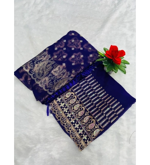 Women's Embroidered Georgette Saree With Unstitched Blouse (Purple, 5-6 Mtrs)