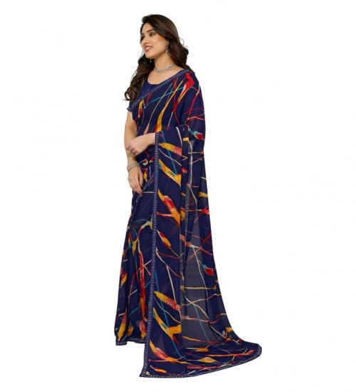 Women's Georgette Printed Saree With Unstitched Blouse 5.5Mtr (Blue)