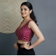 Women's Silk Blend Embroidered V-Neck Non Padded Blouse (Dark Wine 38 Ready (Alterable up to 42)