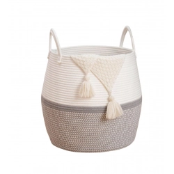 Cotton Matka With Handle 14x12 Inch Storage Basket For Clothes (Gray White)