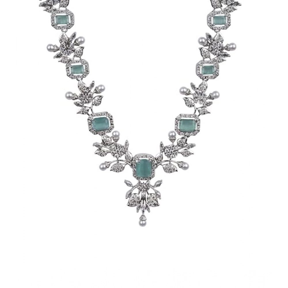 Women's Brass Silver Plated Necklace set (Turquoise)
