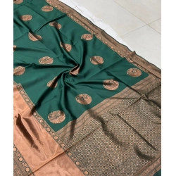 Women's Litchi silk Printed Saree With Unstitched Blouse (Green)