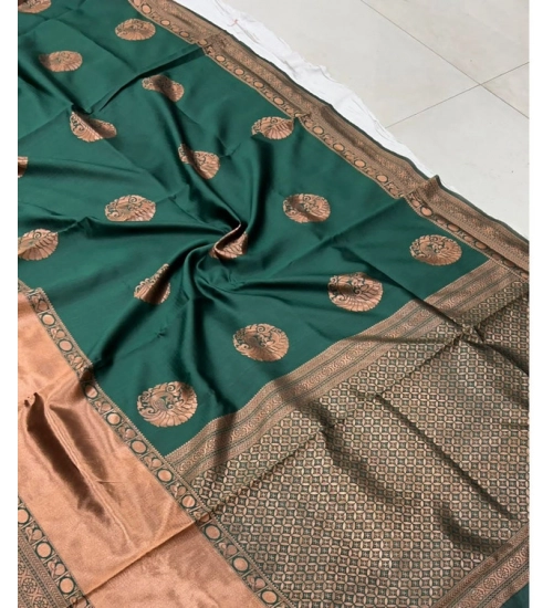 Women's Litchi silk Printed Saree With Unstitched Blouse (Green)