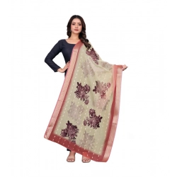 Women's chanderi silk  Printed Dupatta (Beige, Length: 2 Mtr)
