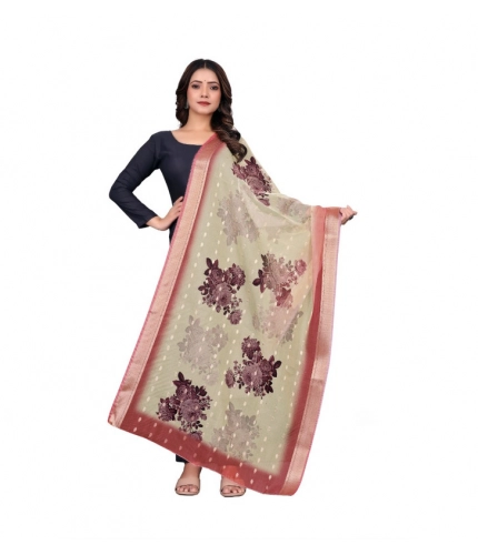 Women's chanderi silk  Printed Dupatta (Beige, Length: 2 Mtr)