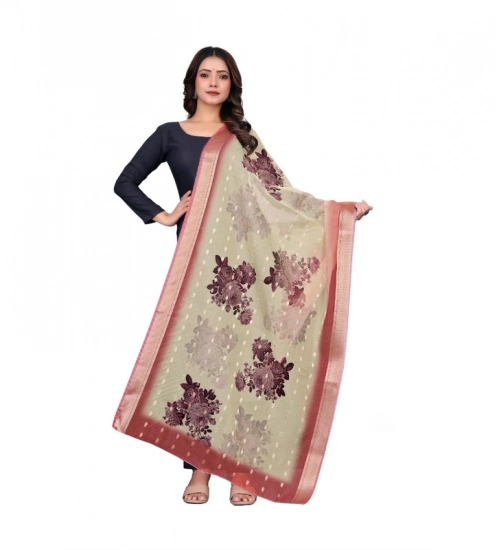 Women's chanderi silk  Printed Dupatta (Beige, Length: 2 Mtr)
