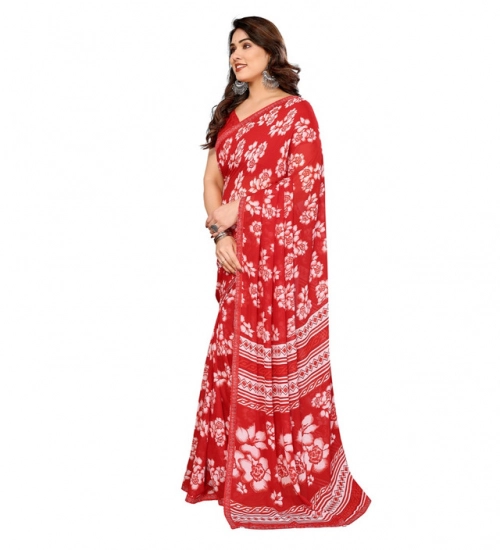 Women's Georgette Printed Saree With Unstitched Blouse 5.5Mtr (Red)