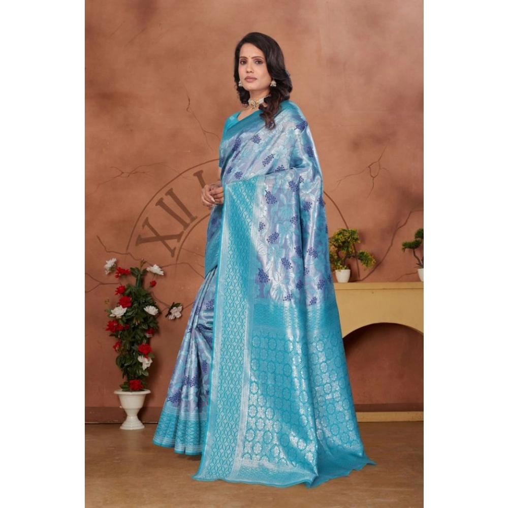 Women's Banarasi Silk Jaquard Woven Saree With Unstitched Blouse 5.5Mtr (Light Blue) Women's Banarasi Silk Jaquard Woven Saree With Unstitched Blouse 5.5Mtr (Light Blue)