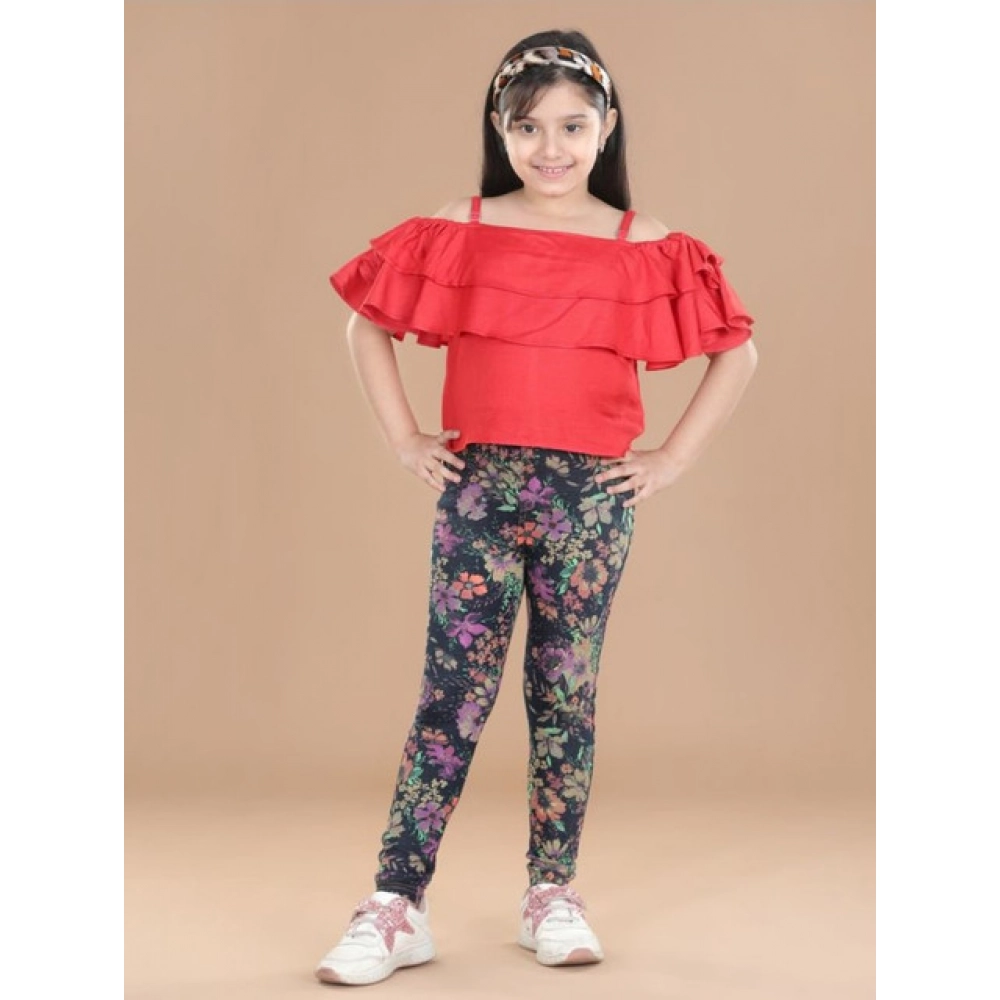 Girl's Cotton Lycra Floral Elasticated Jeggings (Multicolor) Girl's Cotton Lycra Floral Elasticated Jeggings (Multicolor)