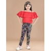 Girl's Cotton Lycra Floral Elasticated Jeggings (Multicolor)
