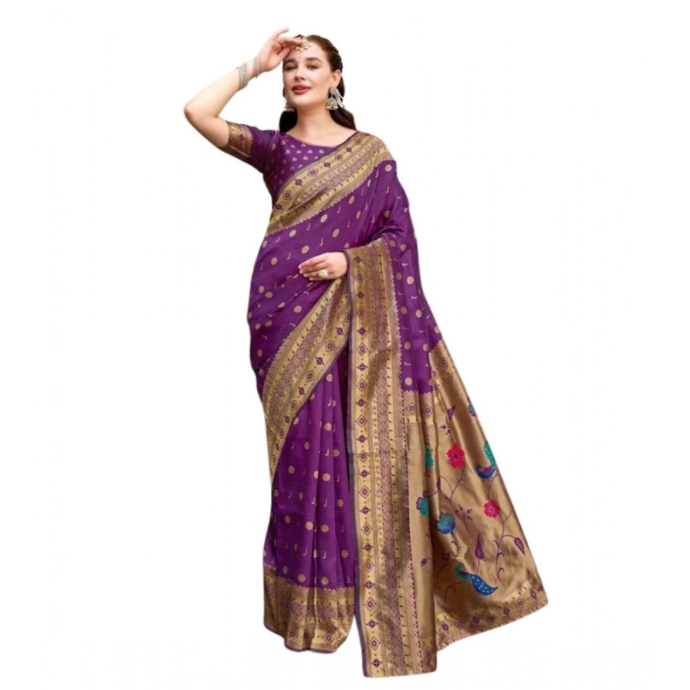 Women's Silk Blend Paithani Weaving Saree With Unstitched Blouse 5.5Mtr (Purple) Women's Silk Blend Paithani Weaving Saree With Unstitched Blouse 5.5Mtr (Purple)