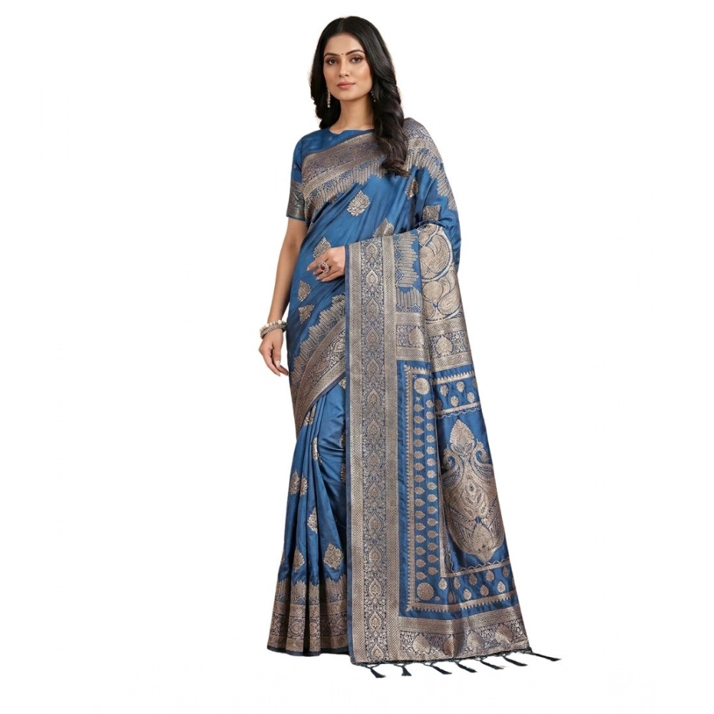 Women's Silk Blend Printed Saree With Unstitched Blouse 5.5Mtr (Sky Blue) Women's Silk Blend Printed Saree With Unstitched Blouse 5.5Mtr (Sky Blue)