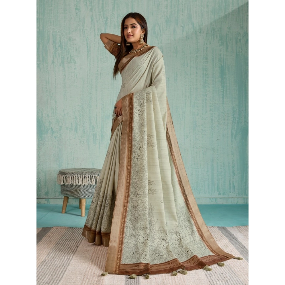 Women's Silk Blend Printed Saree With Unstitched Blouse 5.5Mtr (Green) Women's Silk Blend Printed Saree With Unstitched Blouse 5.5Mtr (Green)