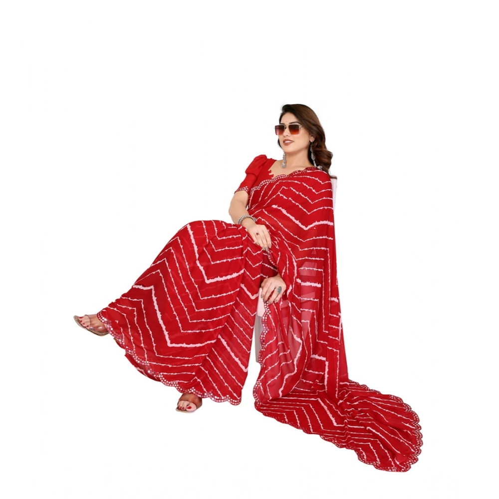 Women's Georgette Printed Saree With Unstitched Blouse 5.5Mtr (Red)