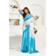 Women's Linen Cotton Printed Ready To Wear Saree With Unstitched Blouse 5.5 Mtr (Sky_Blue)