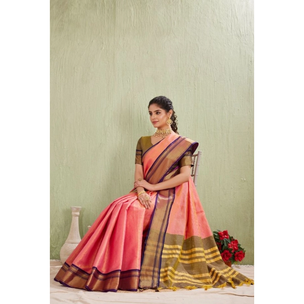 Women's Silk Blended Jaquard Woven Saree With Unstitched Blouse 5.5Mtr (Pink) Women's Silk Blended Jaquard Woven Saree With Unstitched Blouse 5.5Mtr (Pink)