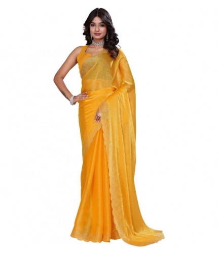 Women's Jimmy choo Embellished Bollywood Saree With Unstitched Blouse 5.5Mtr (Mustard)