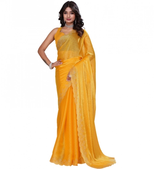 Women's Jimmy choo Embellished Bollywood Saree With Unstitched Blouse 5.5Mtr (Mustard) Women's Jimmy choo Embellished Bollywood Saree With Unstitched Blouse 5.5Mtr (Mustard)