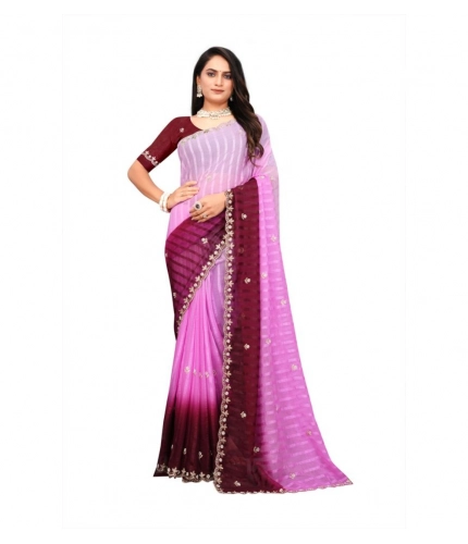 Women's Chiffon Embroidred Saree With Unstitched Blouse 5.5Mtr (Pink)