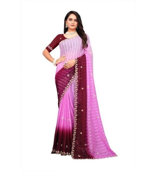 Women's Chiffon Embroidred Saree With Unstitched Blouse 5.5Mtr (Pink)