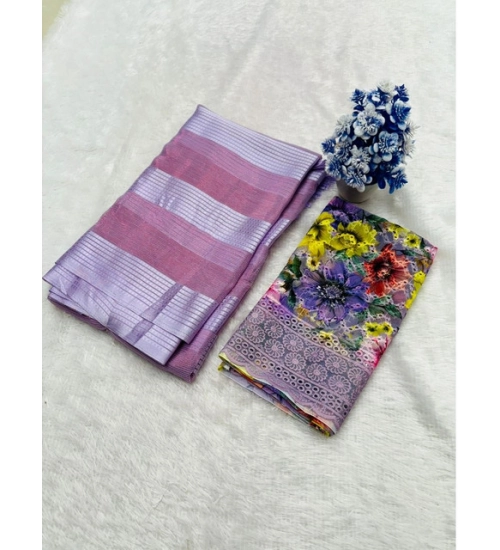 Women's Georgette Embroidered Saree With Unstitched Blouse 5.5Mtr (Purple)