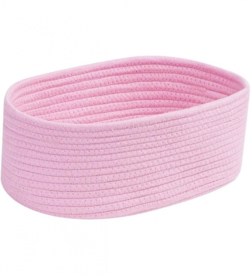 Cotton Oval 10x7x5 Inch Bedside Organizer (Pink)