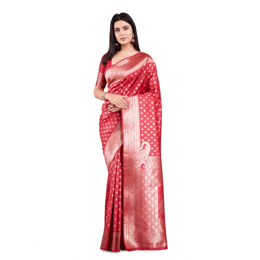 Women's Banarasi Silk Printed Saree With Unstitched Blouse 5.5Mtr (Red) Women's Banarasi Silk Printed Saree With Unstitched Blouse 5.5Mtr (Red)