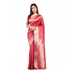 Women's Banarasi Silk Printed Saree With Unstitched Blouse 5.5Mtr (Red)