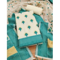 Women's Banarasi Silk Printed Unstitched Salwar Suit Material With Dupatta (Teal, 3Mtrs)