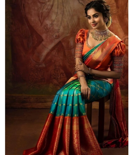 Women's Soft Lichi Silk Printed Saree With Unstitched Blouse 5.5Mtr (Green) Women's Soft Lichi Silk Printed Saree With Unstitched Blouse 5.5Mtr (Green)