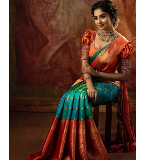 Women's Soft Lichi Silk Printed Saree With Unstitched Blouse 5.5Mtr (Green) Women's Soft Lichi Silk Printed Saree With Unstitched Blouse 5.5Mtr (Green)