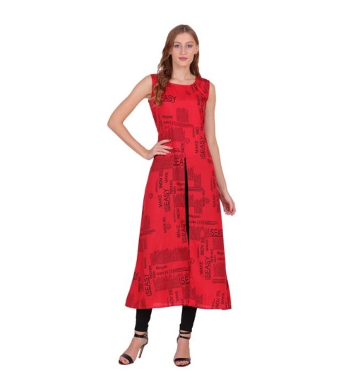 Women's Casual Crepe Sleeveless Slit Dress (Red)