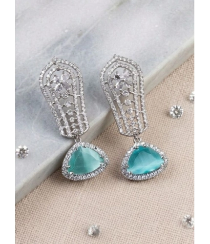 Women's Brass Silver Plated Drop Earrings (Turquoise)