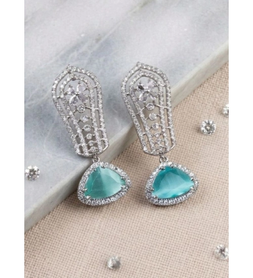 Women's Brass Silver Plated Drop Earrings (Turquoise)