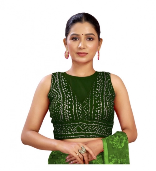 Women's Rayon Cotton Bandhani Printed Halter Neck Non Padded Blouse (Green 38 Ready (Alterable up to 42)