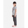 Girl's Cotton Hosiery Printed Night Suit Set (Grey-Red)