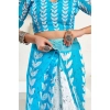 Women's Faux Linen Leaf Print Ready to wear Saree With Unstitched Blouse 5.5Mtr (SkyBlue & White) Women's Faux Linen Leaf Print Ready to wear Saree With Unstitched Blouse 5.5Mtr (SkyBlue & White)