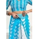 Women's Faux Linen Leaf Print Ready to wear Saree With Unstitched Blouse 5.5Mtr (SkyBlue &amp; White)
