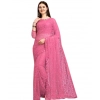 Women's Net Self Design Saree With Unstitched Blouse 5.5Mtr (Dark Pink)