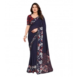Women's Georgette Printed Saree With Unstitched Blouse 5.5Mtr (Navy Blue)