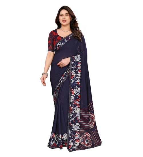 Women's Georgette Printed Saree With Unstitched Blouse 5.5Mtr (Navy Blue)