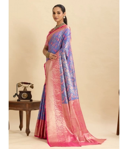 Women's Faux_Banarasi_Silk Woven Saree With Unstitched Blouse 5.5Mtr (Blue)