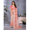 Women's Linen Cotton  Printed Saree With Unstitched Blouse 5.5Mtr (Orange )