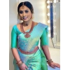 Dropship Women's Litchi silk Printed Saree With Unstitched Blouse (Green)