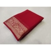 Women's Crepe Chit Pallu Solid Saree With Unstitched Blouse 5.5Mtr (Red) Women's Crepe Chit Pallu Solid Saree With Unstitched Blouse 5.5Mtr (Red)