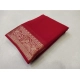Women's Crepe Chit Pallu Solid Saree With Unstitched Blouse 5.5Mtr (Red)