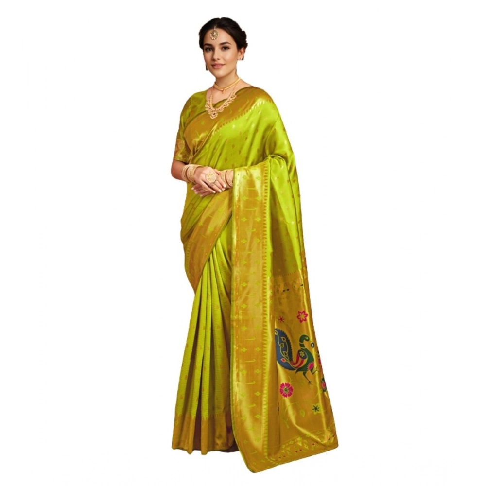 Women's Silk Blend Zari Weaving Saree With Unstitched Blouse 5.5Mtr (Lime-Green) Women's Silk Blend Zari Weaving Saree With Unstitched Blouse 5.5Mtr (Lime-Green)