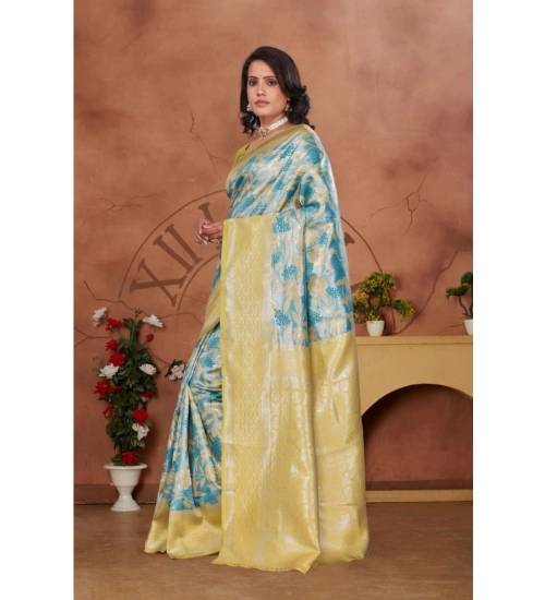 Women's Banarasi Silk Jaquard Woven Saree With Unstitched Blouse 5.5Mtr (Yellow)