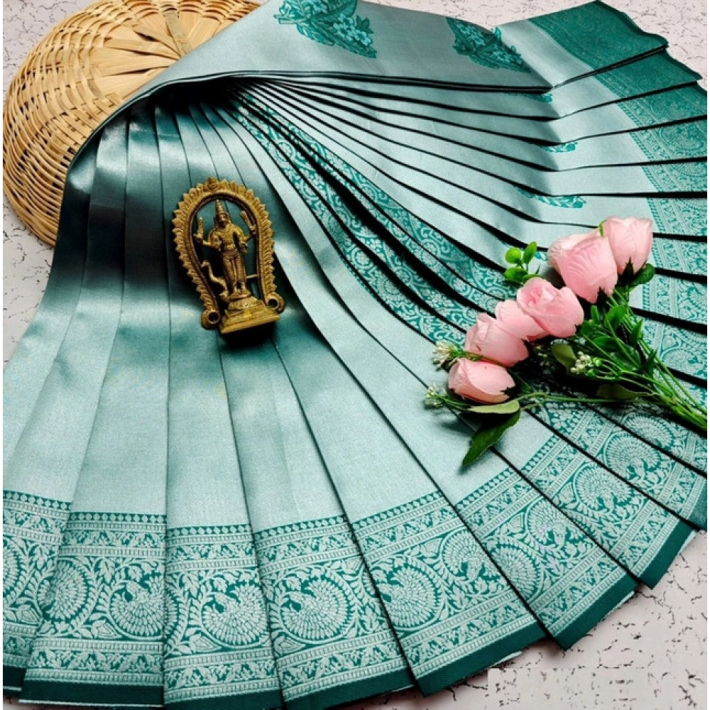 Women's Soft Silk Printed Saree With Unstitched Blouse 5.5Mtr (Green) Women's Soft Silk Printed Saree With Unstitched Blouse 5.5Mtr (Green)